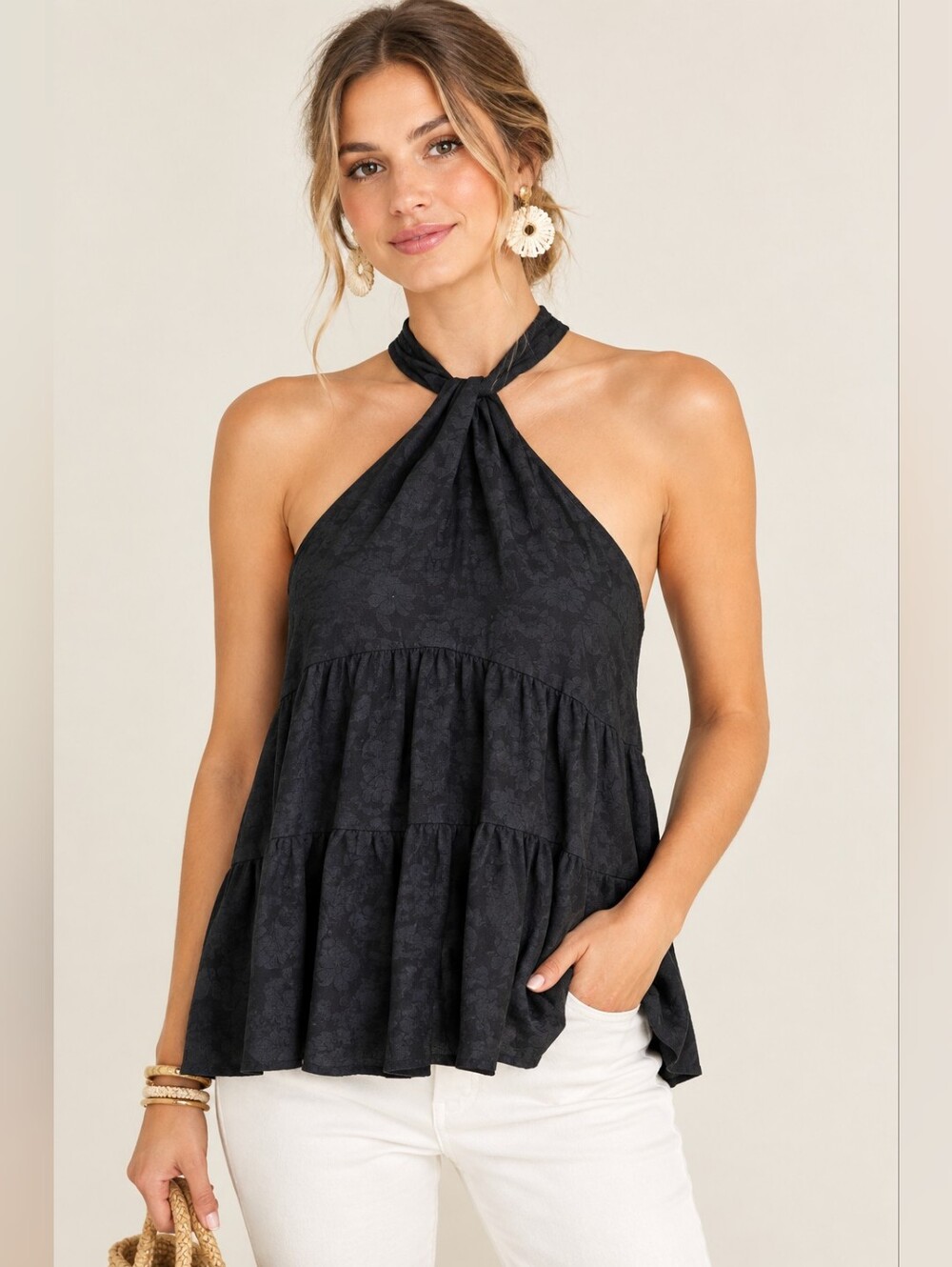 By Anthropologie Lavinia High Neck Halter Blouse Black